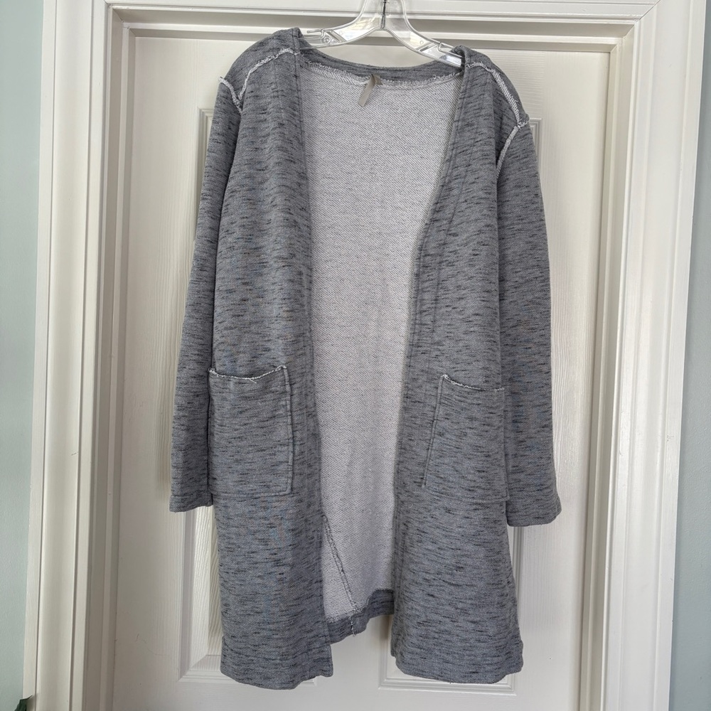 Mono B long sweatshirt cardigan in heathered gray, L
